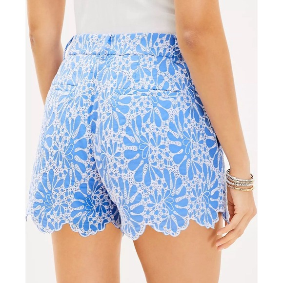 Ann Taylor Loft Shorts Womens 2 All Over Lace Eyelet Riviera Baby Blue Scalloped - Picture 3 of 12